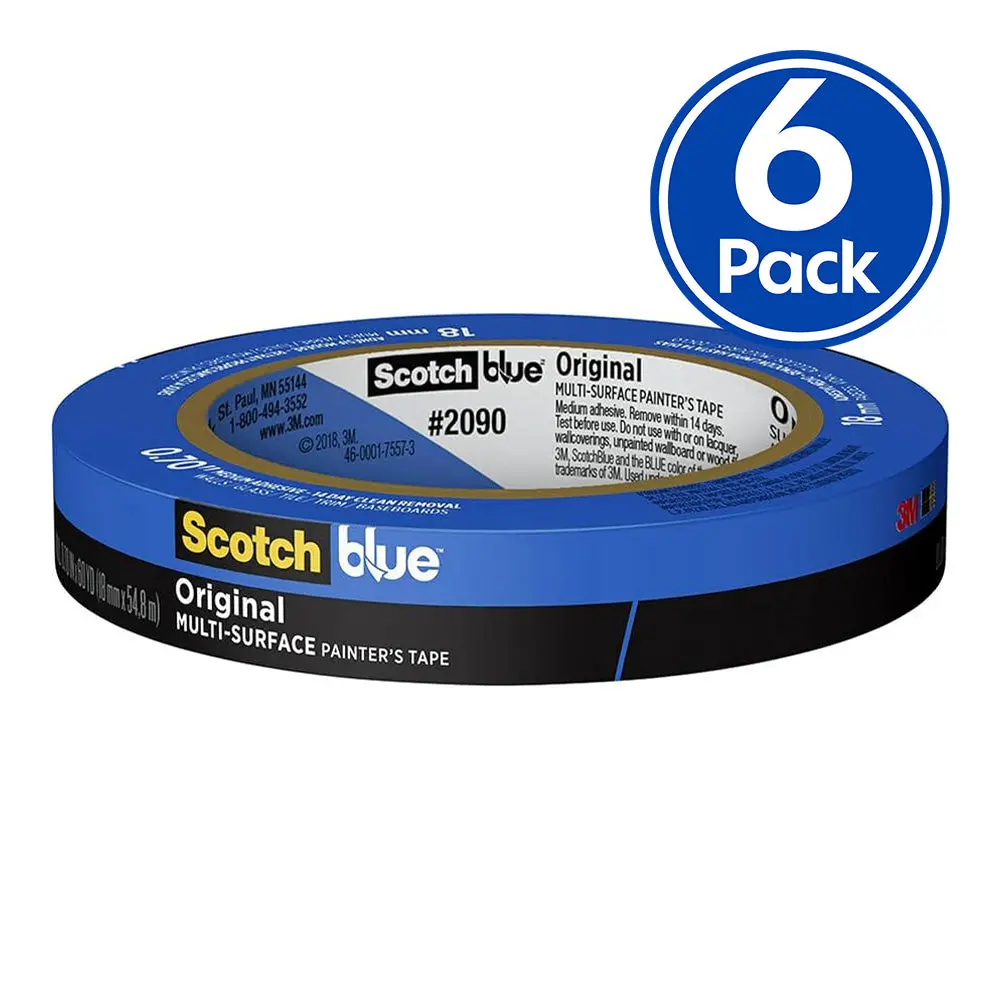 3M 2090 Scotch Blue Original Painters Masking Tape 18Mm X 54.8M X 6 Pack 1