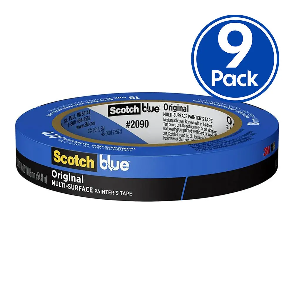 3M 2090 Scotch Blue Original Painters Masking Tape 18Mm X 54.8M X 9 Pack 1