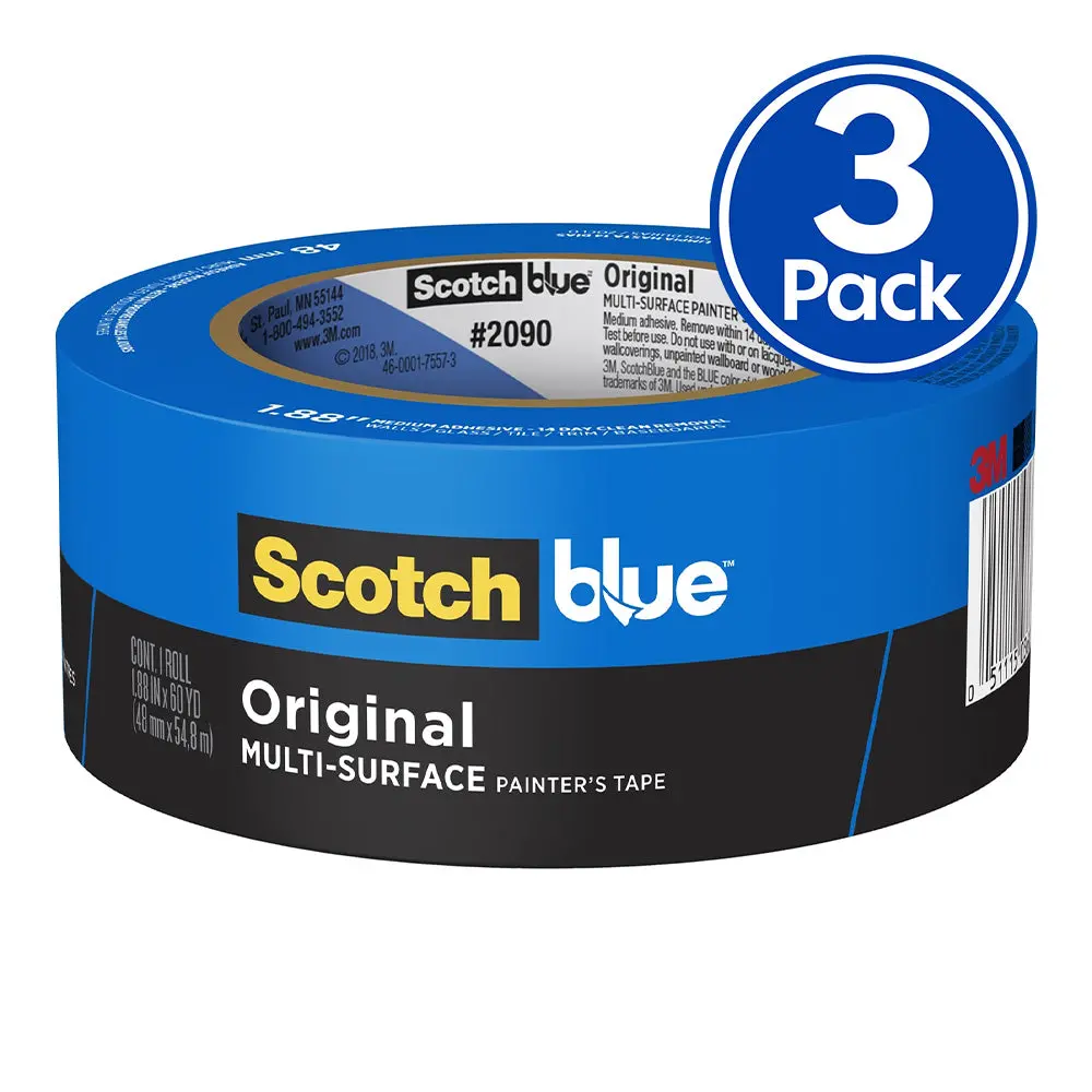 3M 2090 Scotch Blue Original Painters Masking Tape 48Mm X 54.8M X 3 Pack 1