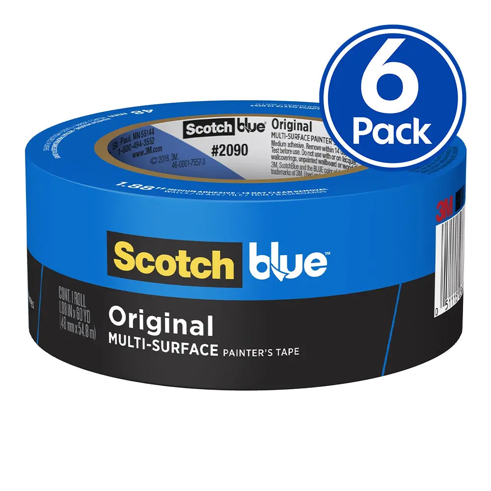 3M 2090 Scotch Blue Original Painters Masking Tape 48Mm X 54.8M X 6 Pack 1
