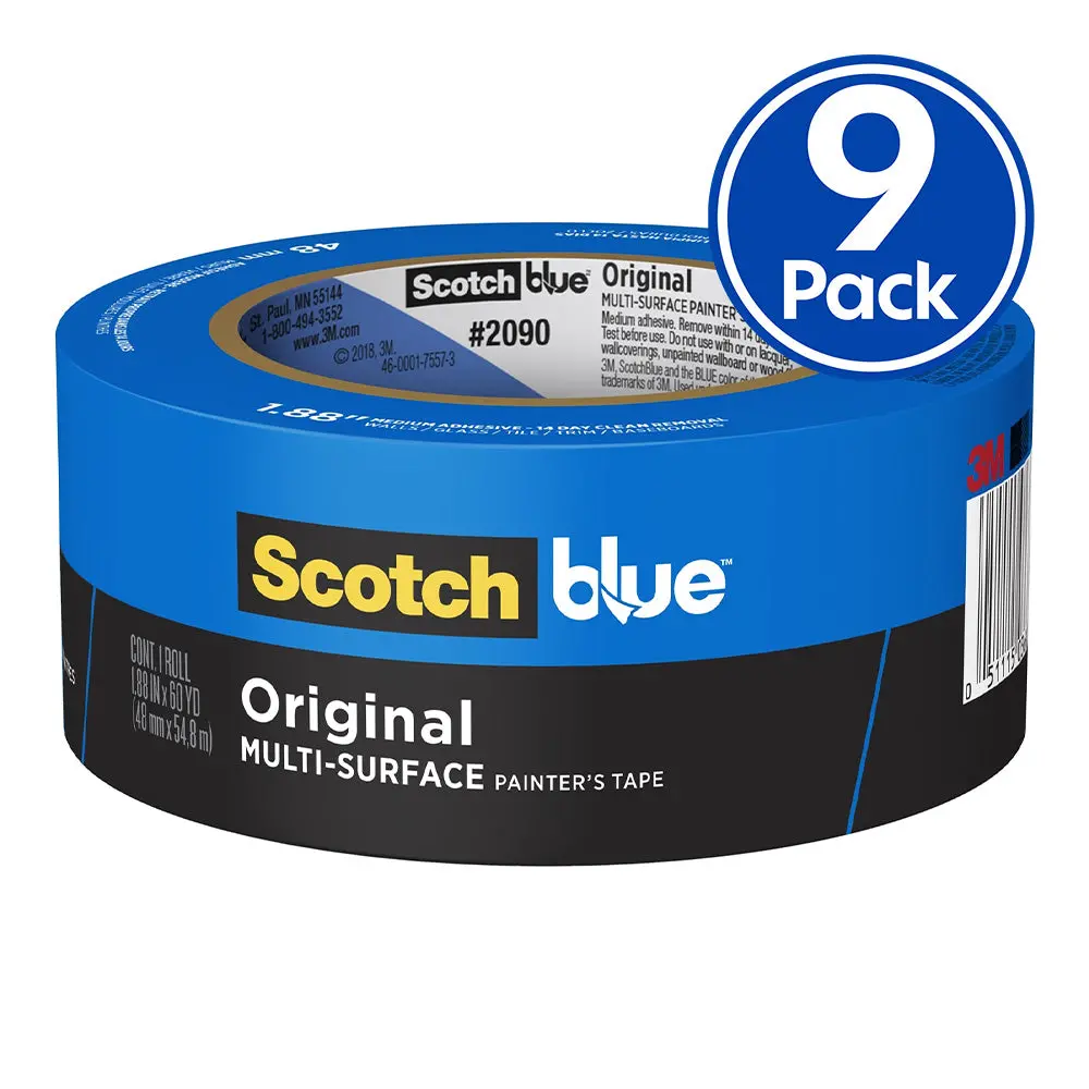 3M 2090 Scotch Blue Original Painters Masking Tape 48Mm X 54.8M X 9 Pack 1