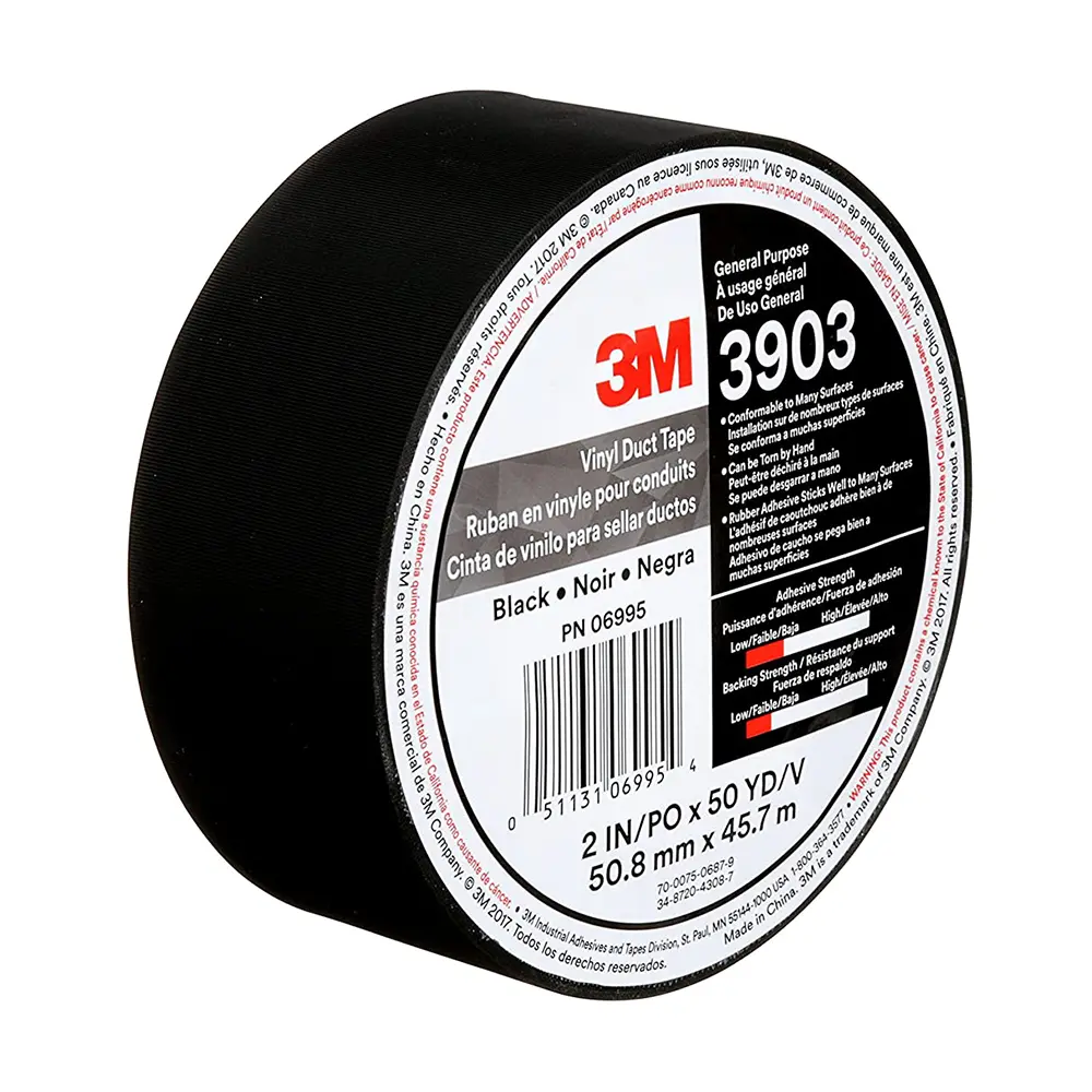 3M 3903 General Purpose Vinyl Duct Tape 50.8Mm X 45.7M Black Hand Tearable 1