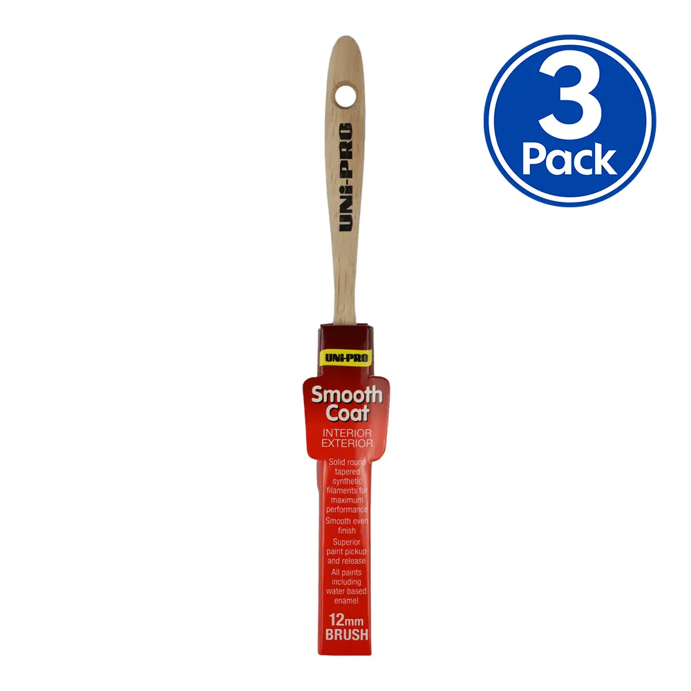 Uni-Pro Smooth Coat Brush 12Mm X 3 Pack Interior Exterior Trade 1