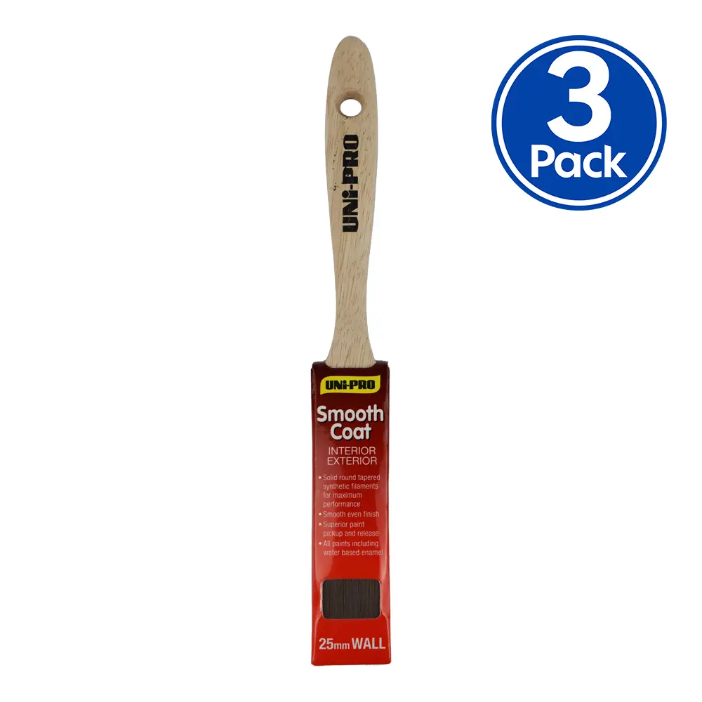 Uni-Pro Smooth Coat Brush 25Mm X 3 Pack Interior Exterior Trade 1