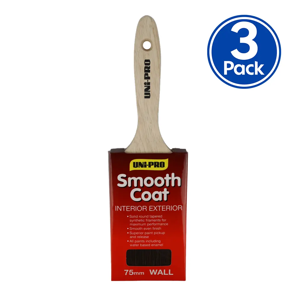 Uni-Pro Smooth Coat Brush 75Mm X 3 Pack Interior Exterior Trade 1
