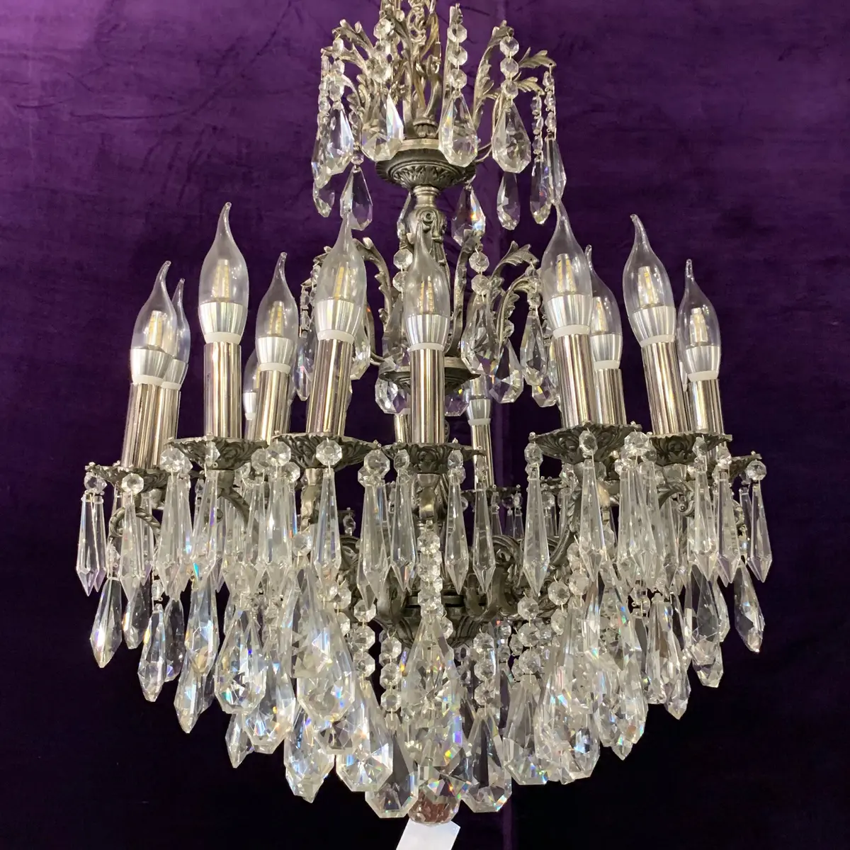 Antique French Nickel Chandelier With Heavy Crystals - Sold 1