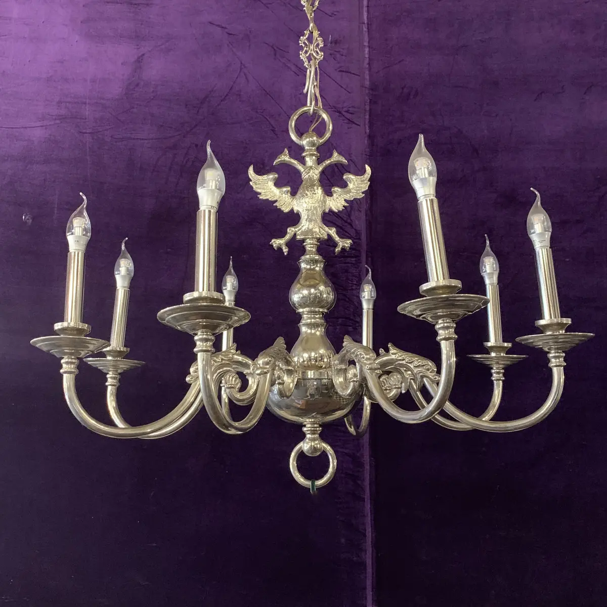 Antique Polished Nickel Flemish Chandelier - Sold 1