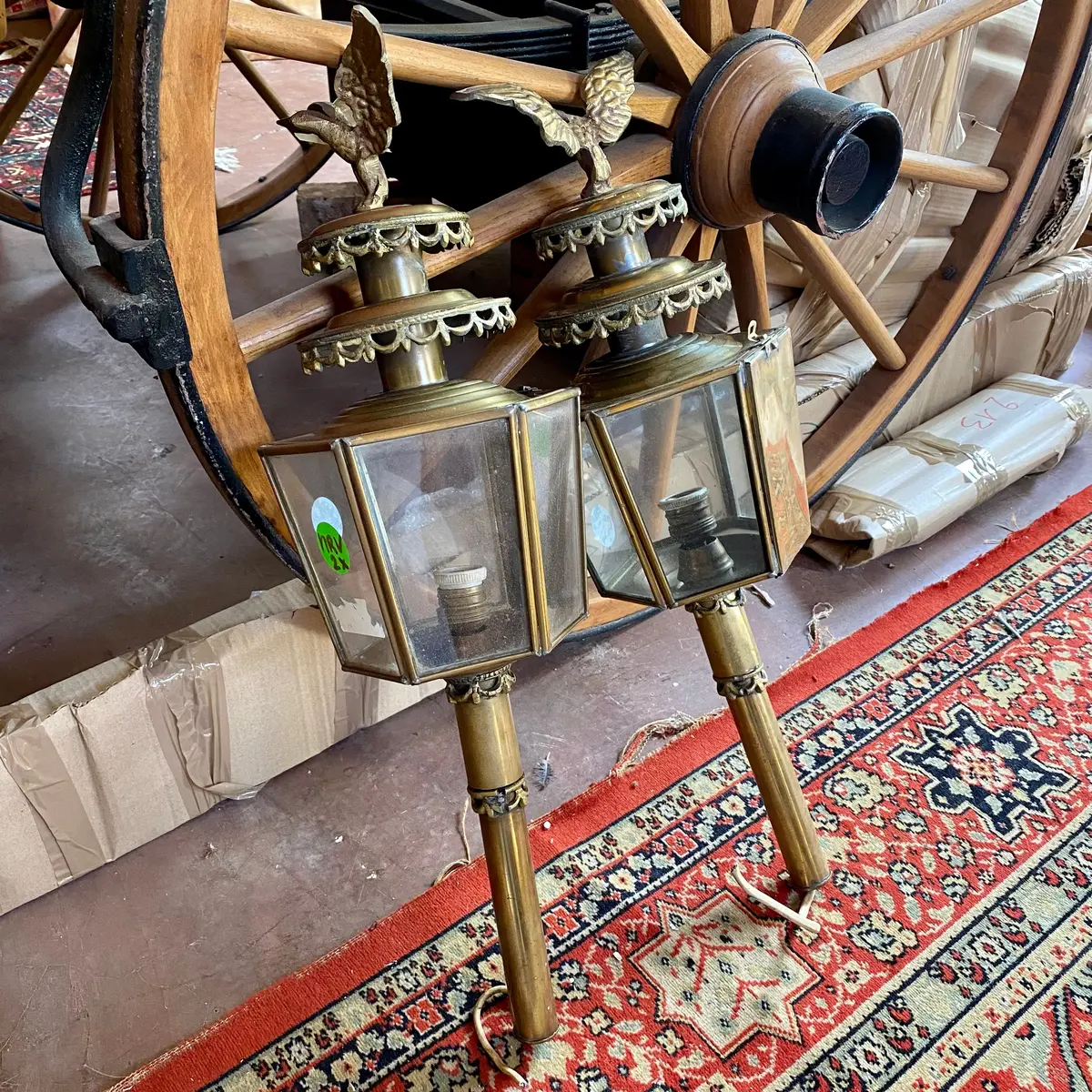 Pair Of Antique Brass Carriage Lanterns - Sold 1