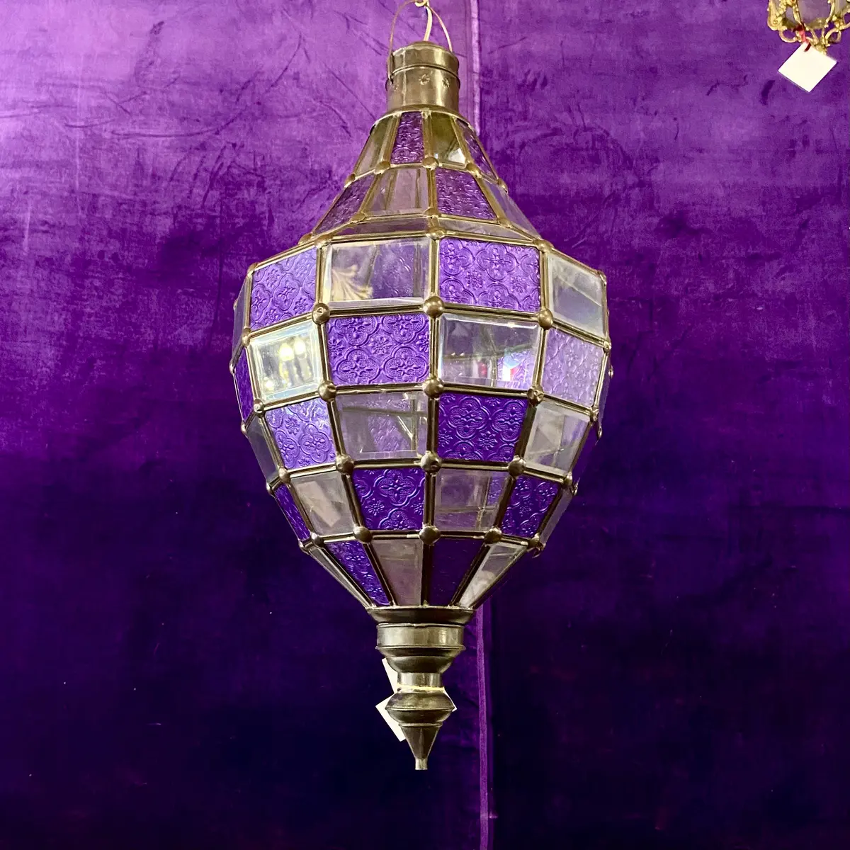 Antique Brass Lantern With Pressed Glass Panels - Sold 1