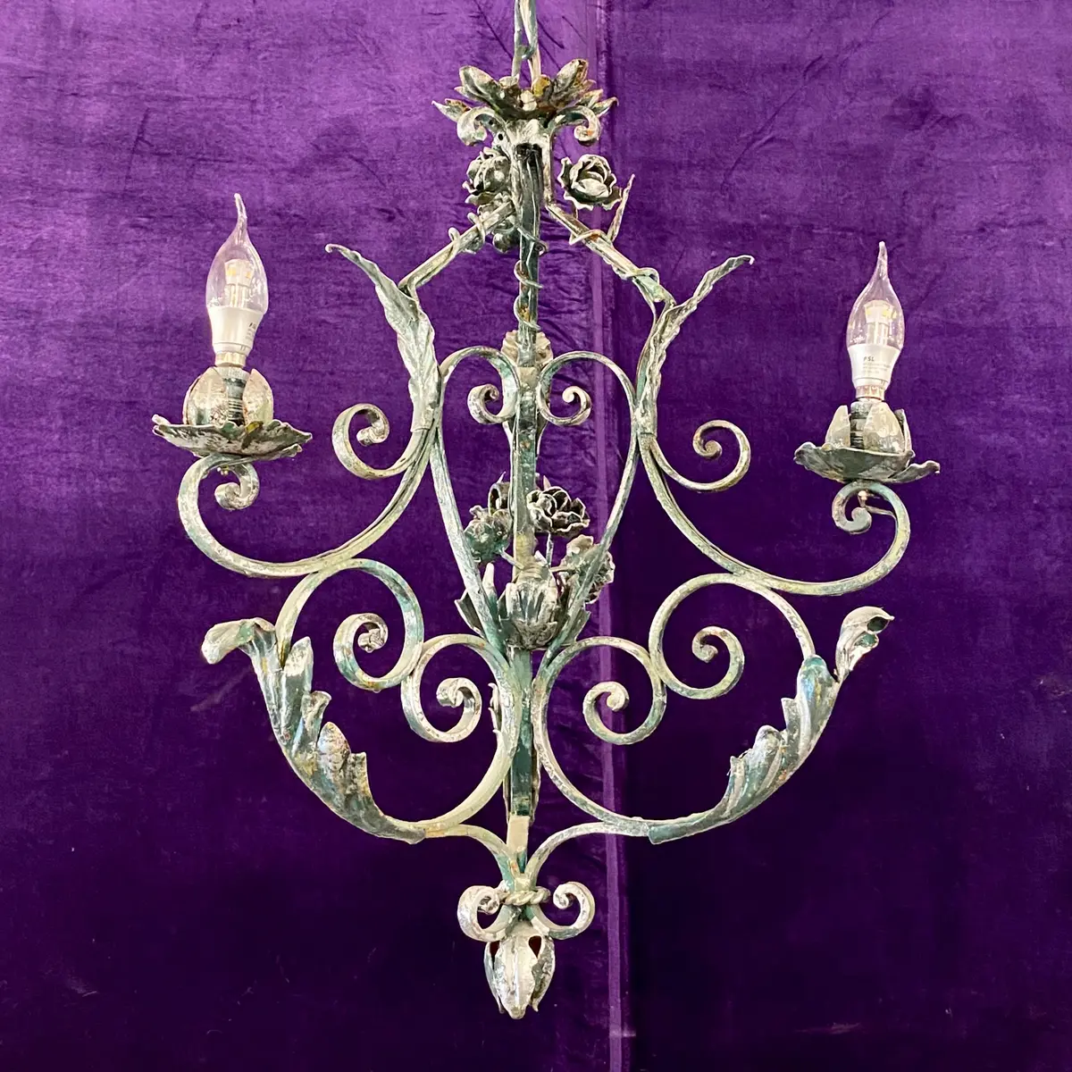 Hand Painted Wrought Iron Chandelier - Sold 1