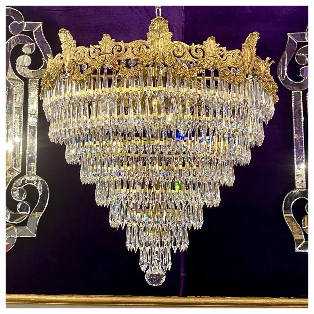 Heavy Cast Brass & Crystal Waterfall Chandelier - Sold 1