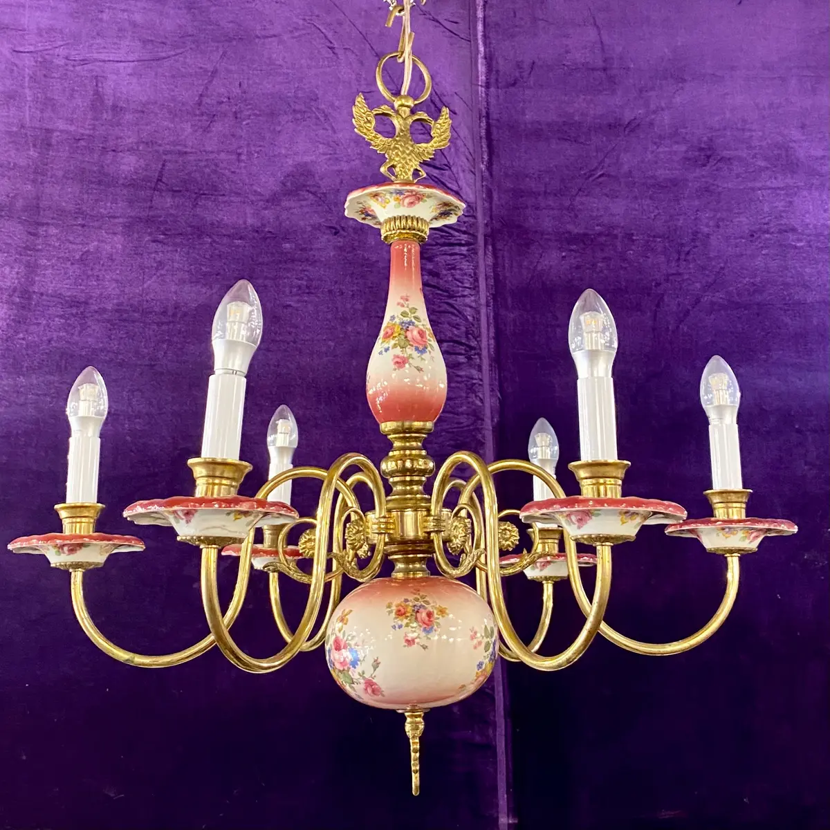 Red & Pink Vintage Delft Chandelier - Sold 1