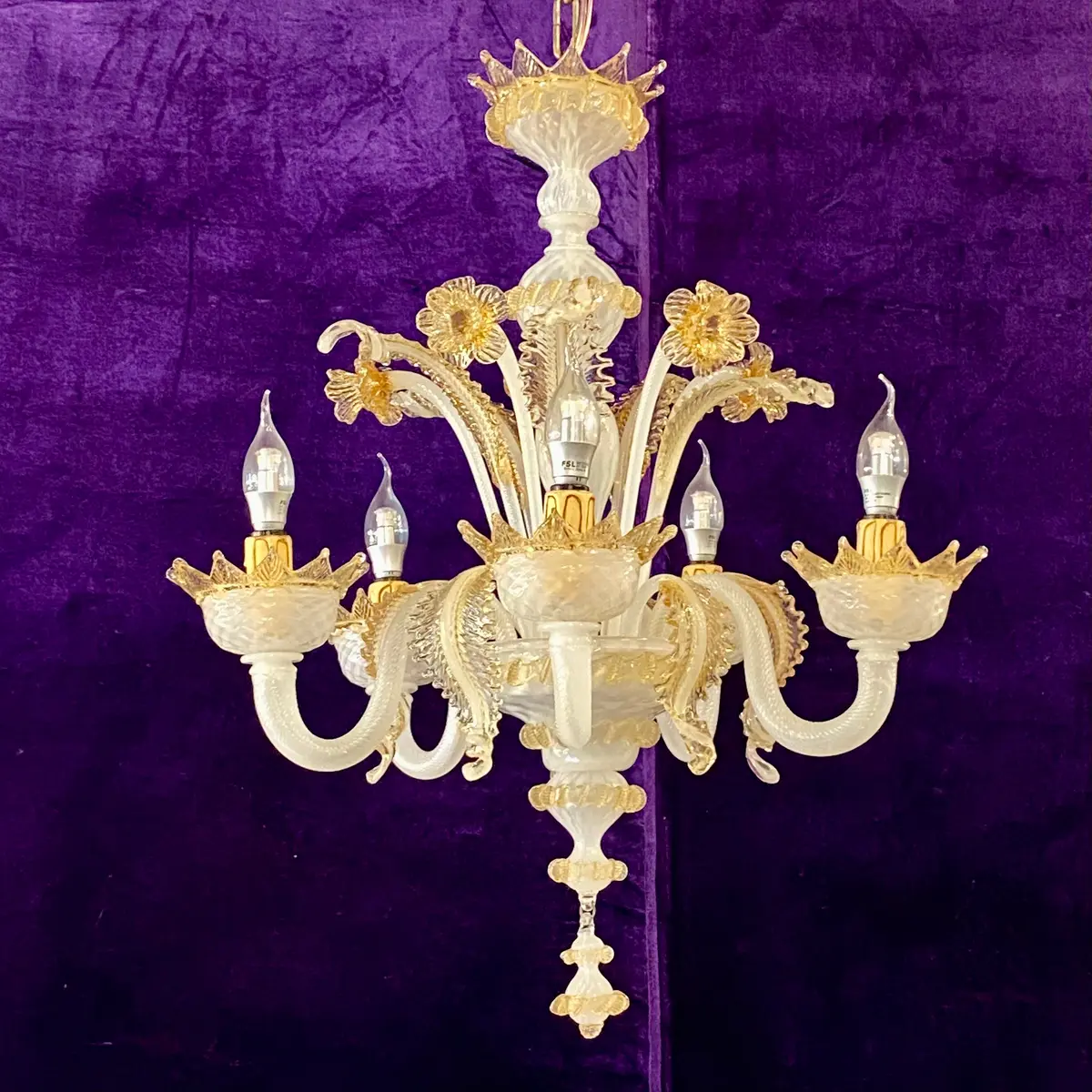 Stunning Opaque And Gold Accent Murano Chandelier - Sold 1