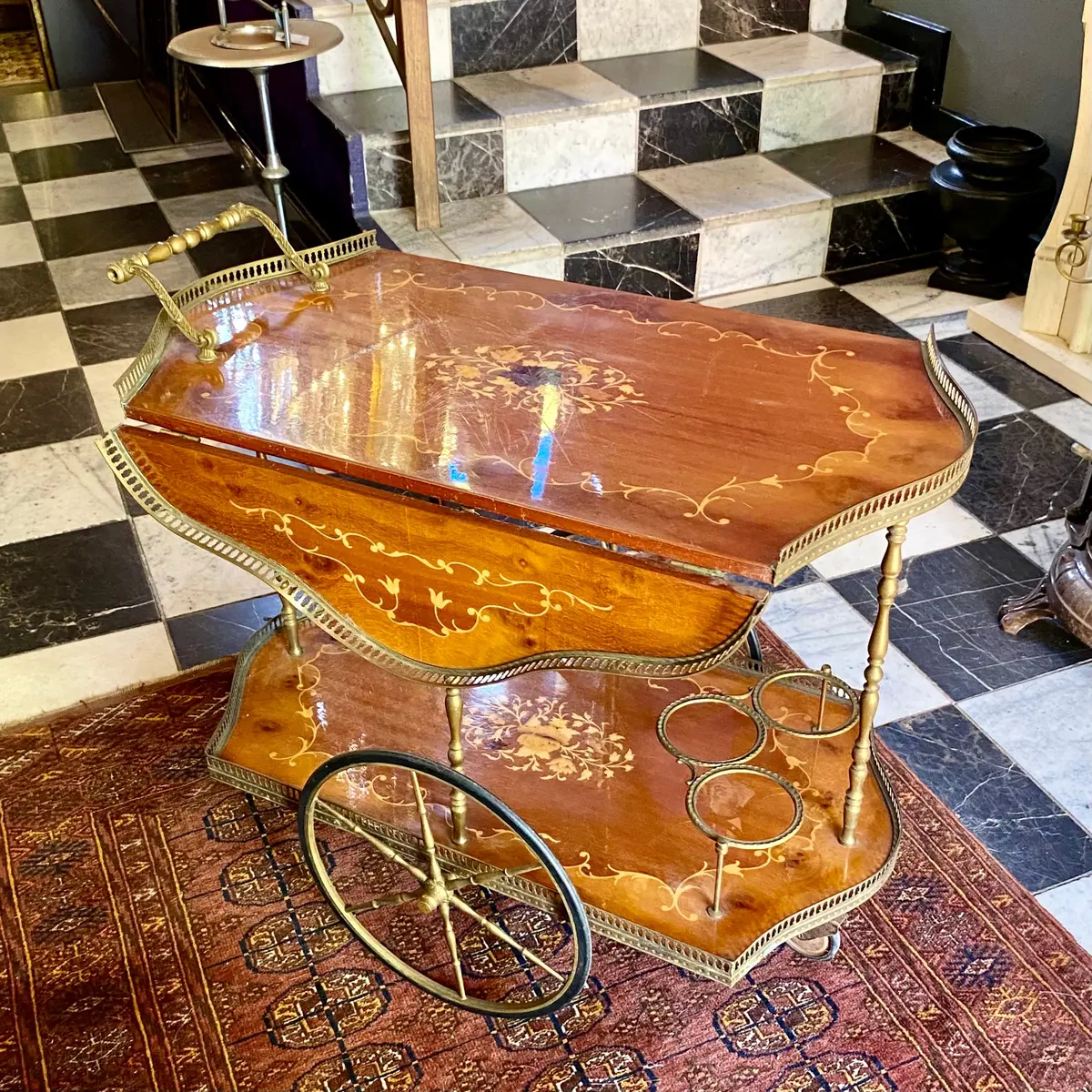 Antique Drop Leaf Drinks Trolley With Inlaid Design 1