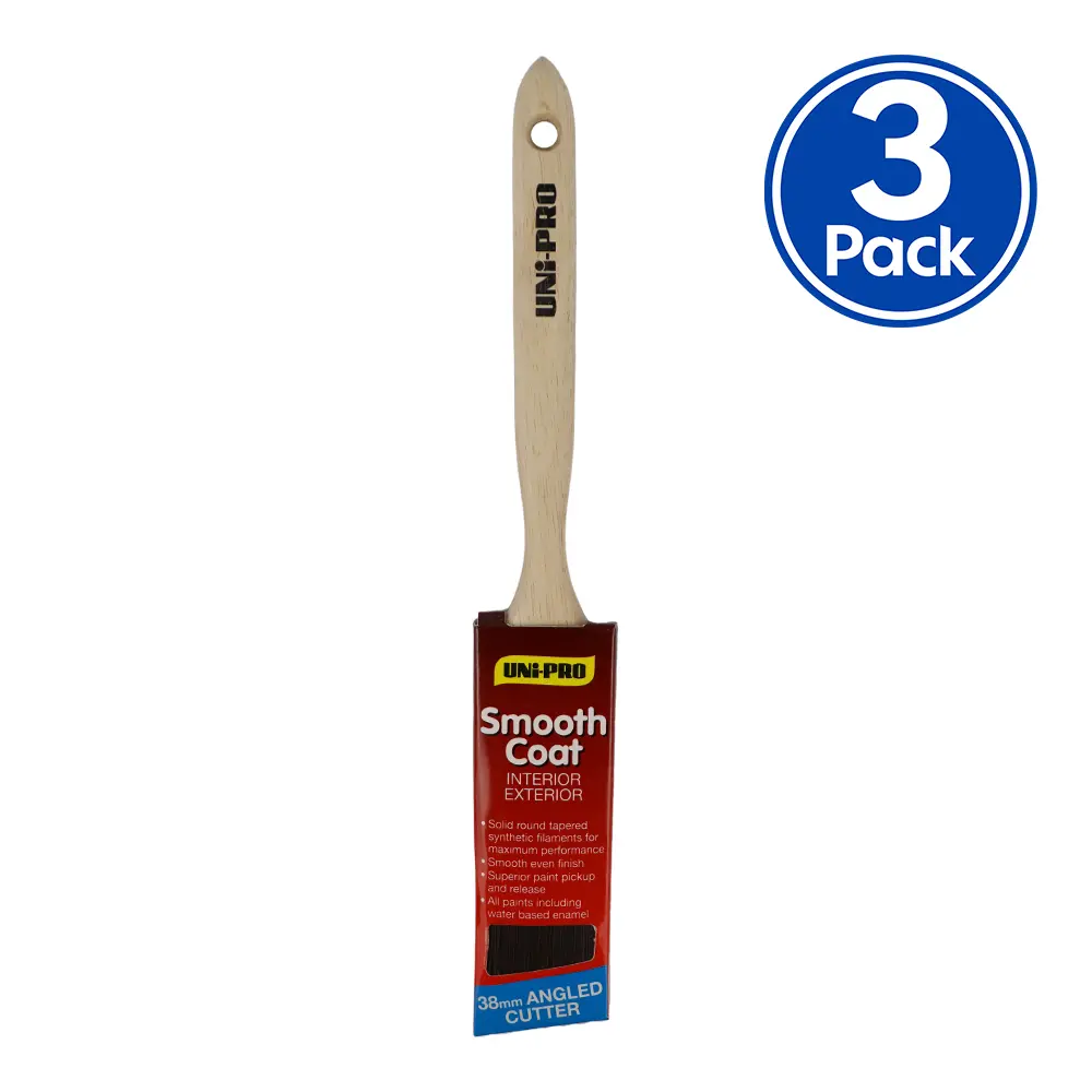 Uni-Pro Smooth Coat Angled Cutter Brush 38Mm X 3 Pack Interior Exterior Trade 1