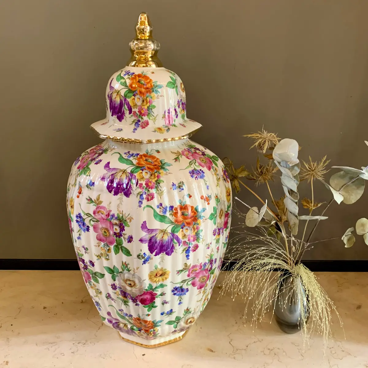 Antique Asian Floral Decorative Pot - Sold 1