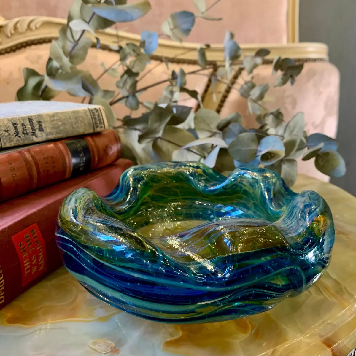 Incredible! Swirled Ocean Blue Murano Bowl - Sold 1