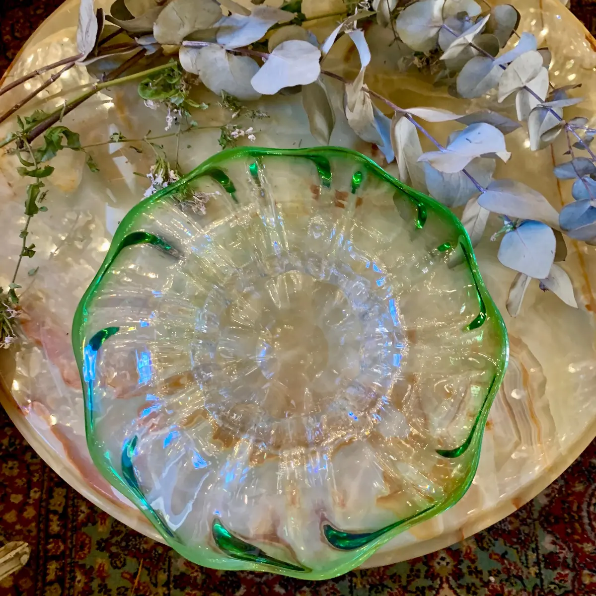 Large Green Rimmed Murano Dish - Sold 1