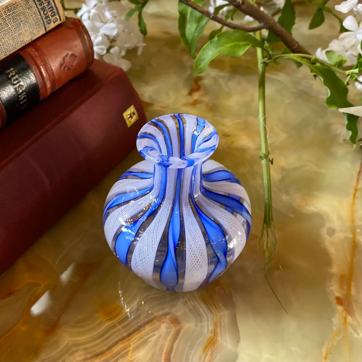Tiny Striped Blue And White Murano Vase - Sold 2