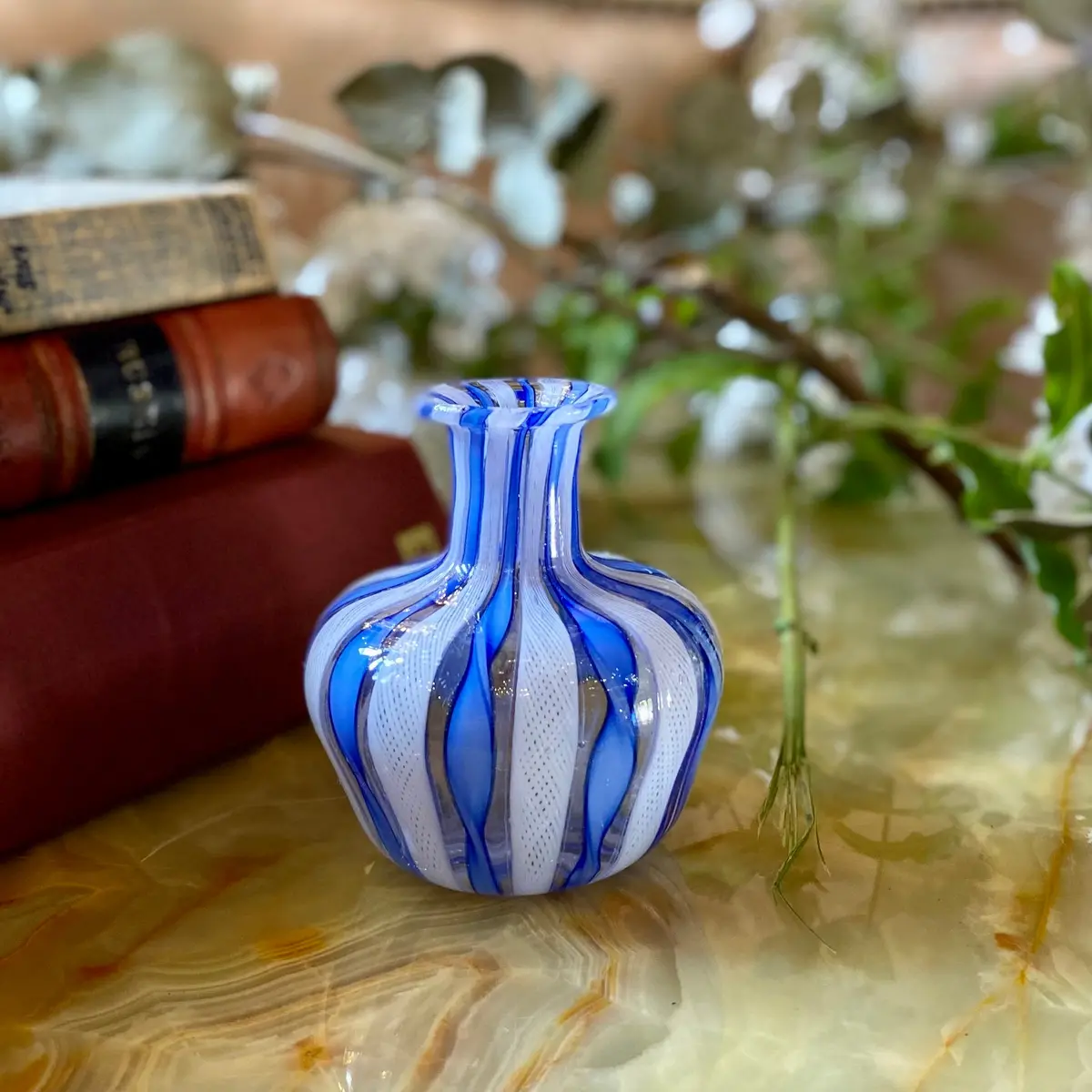 Tiny Striped Blue And White Murano Vase - Sold 1