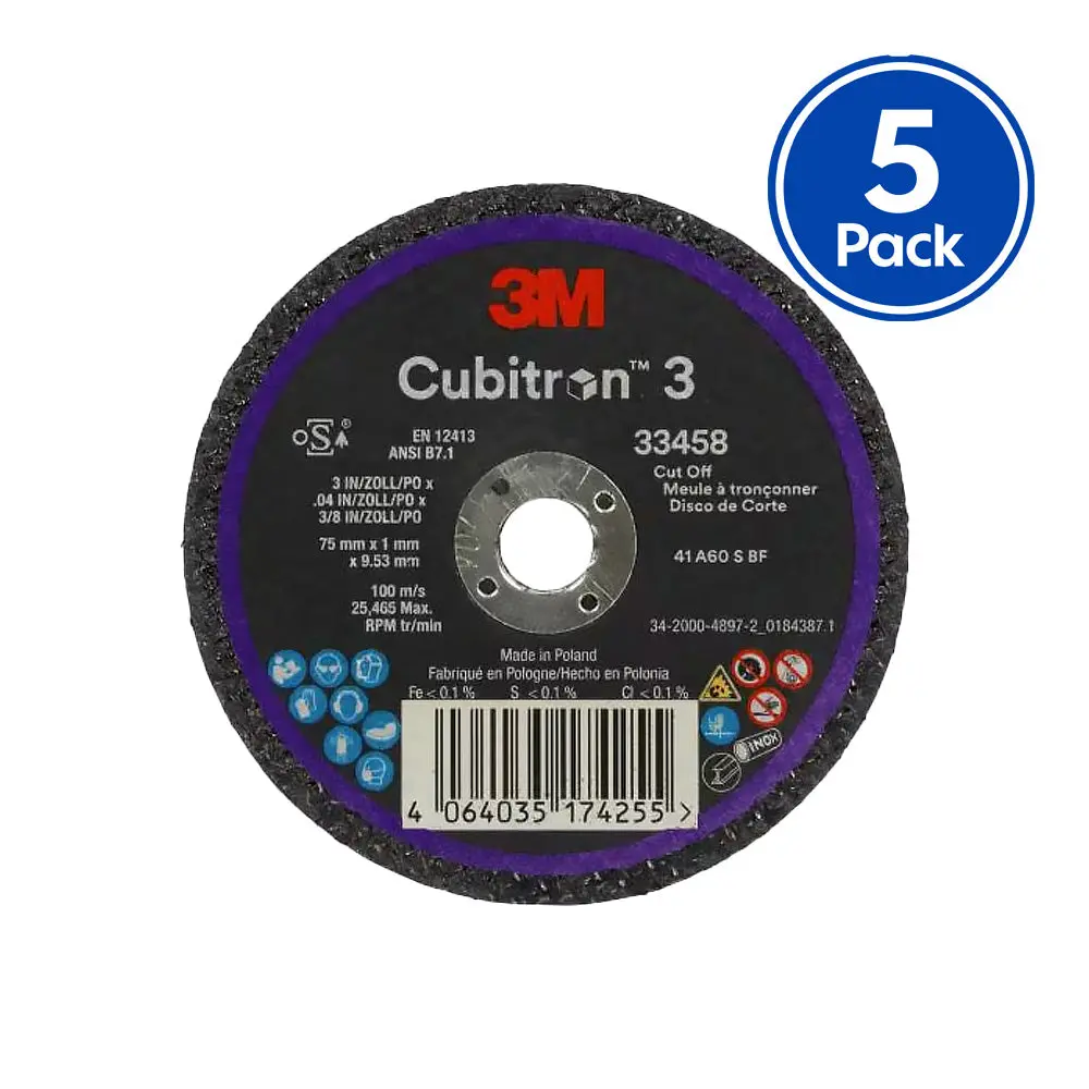 3M Cubitron 3 Cut Off Wheel 33458 5 Pack 75Mm X 1Mm High Performance 1
