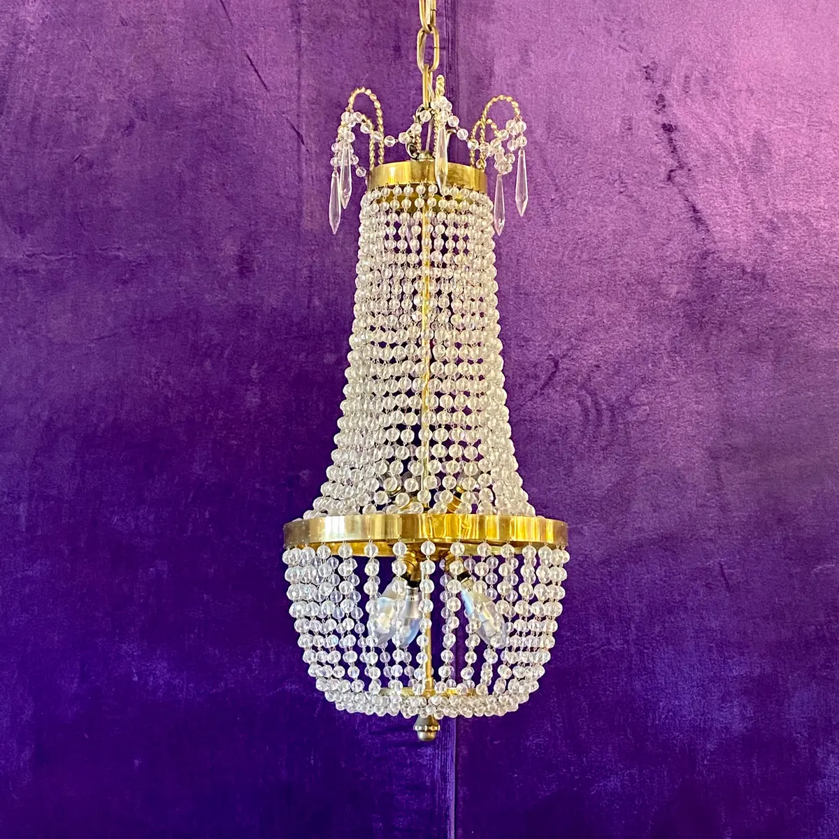 Hand Made Brass And Crystal Neoclassical Chandelier With Twisted Details 1