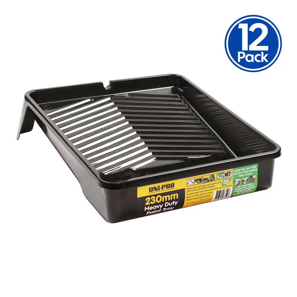Uni-Pro 230Mm Heavy Duty Black Paint Tray Roller Tray X 12 Pack 1