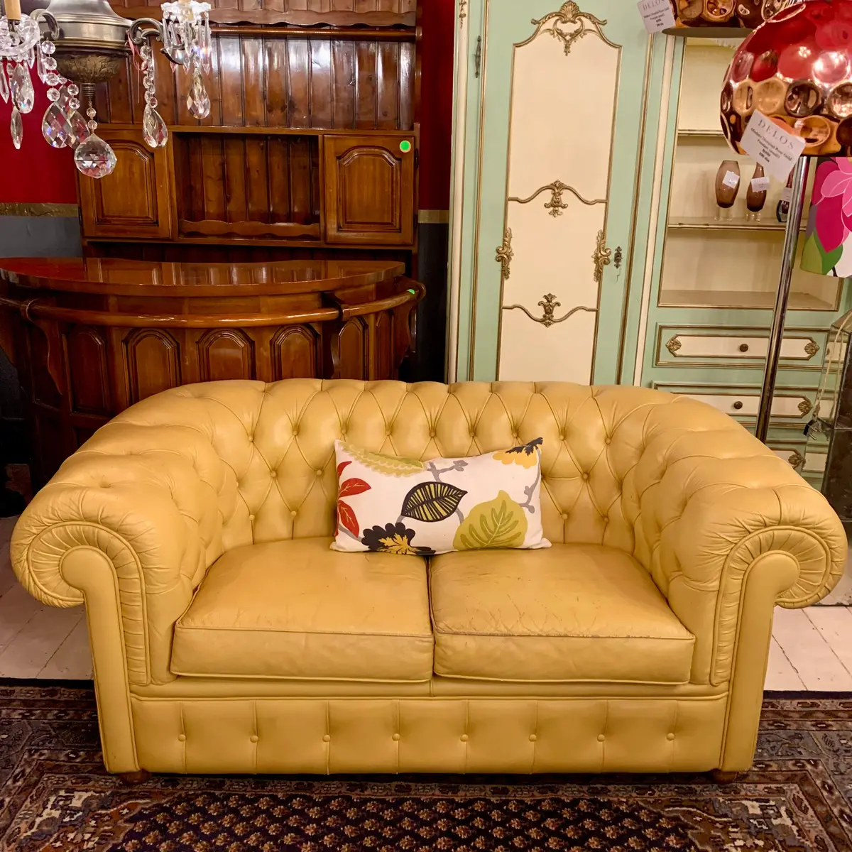 Vintage Sunshine Yellow Leather Button Sofas - Sold 1