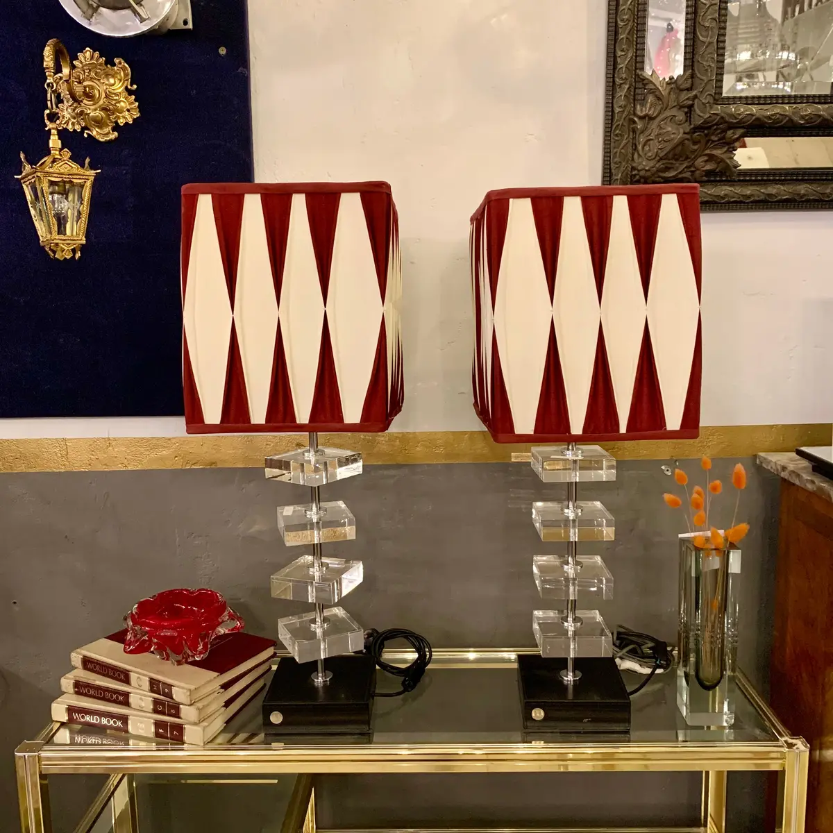 Mid Century Pair Of Perspex Stacked Table Lamps - Sold 2