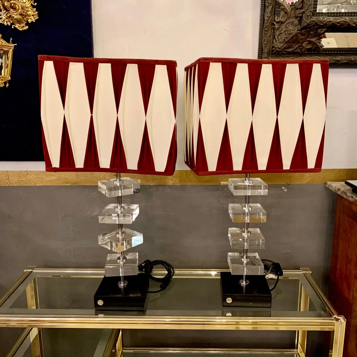 Mid Century Pair Of Perspex Stacked Table Lamps - Sold 1