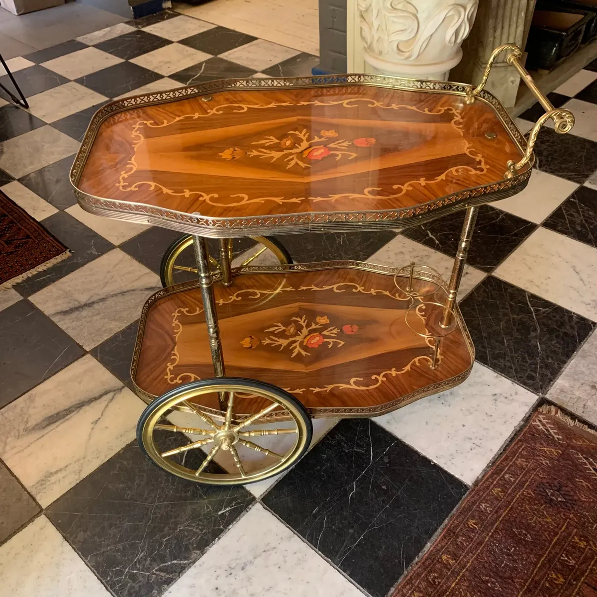 Vintage Inlaid Drinks Trolley 1