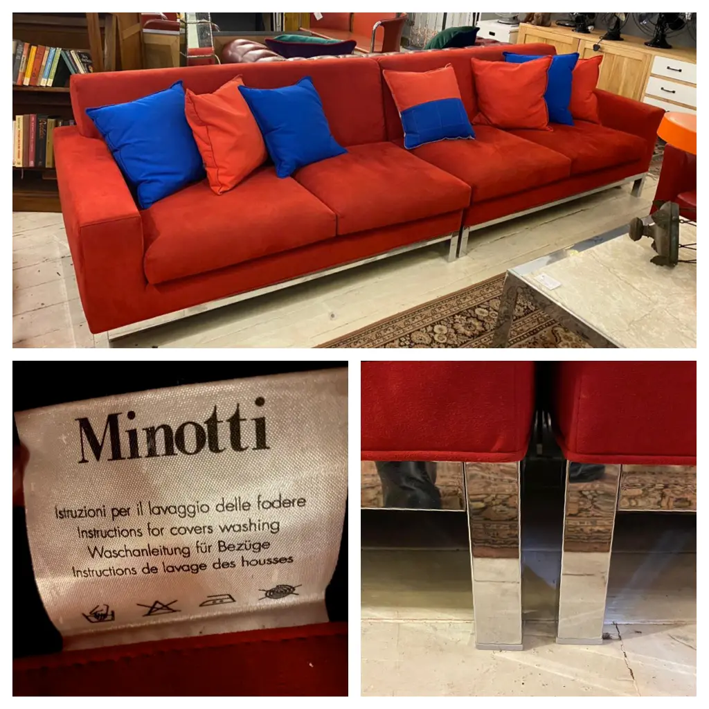 Red Suede Modular Two Piece Sofa By Minotti Of Italy - Sold 1