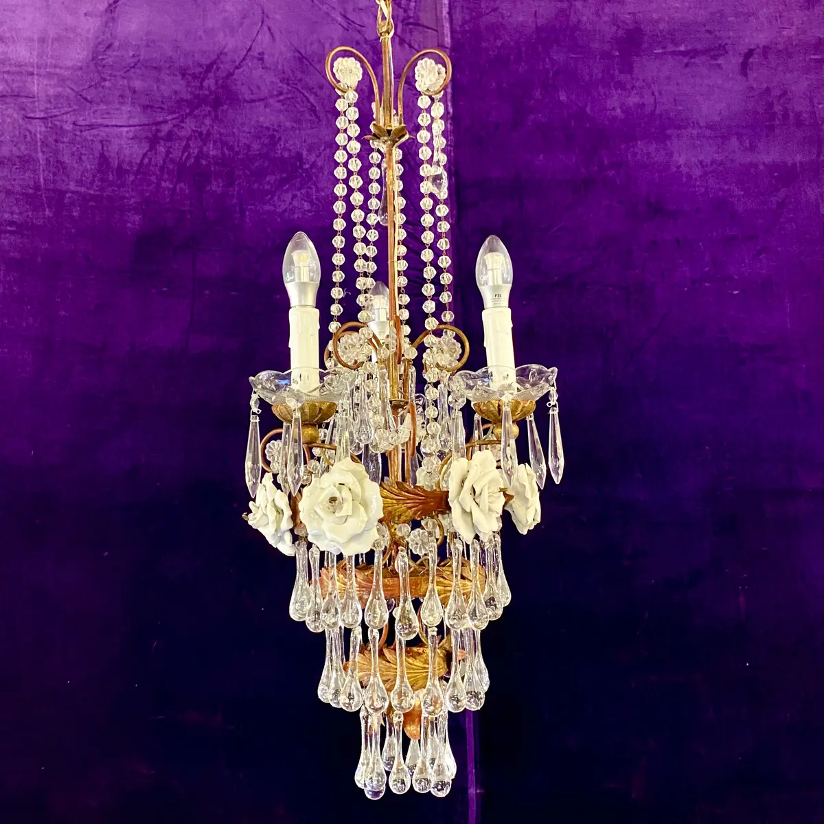Stunning Antique Patina Brass Chandelier 1
