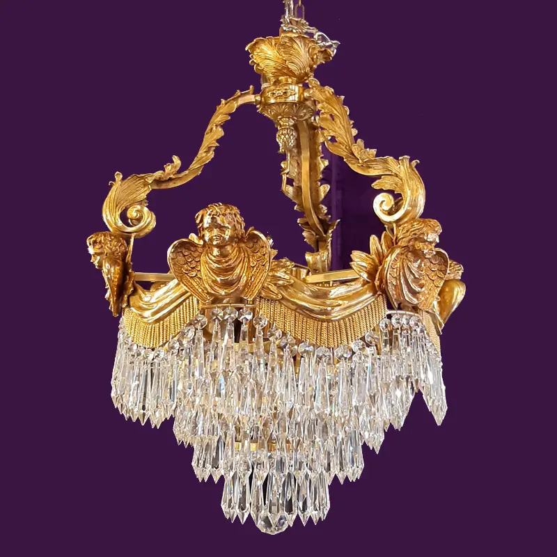 Heavy Cast Brass Waterfall Chandelier With Cherubs - Sold 1