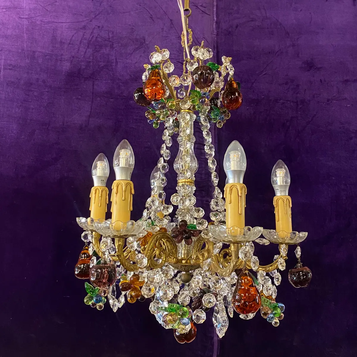 Stunning Antique Italian Blown Glass Fruits Chandelier - Sold 1