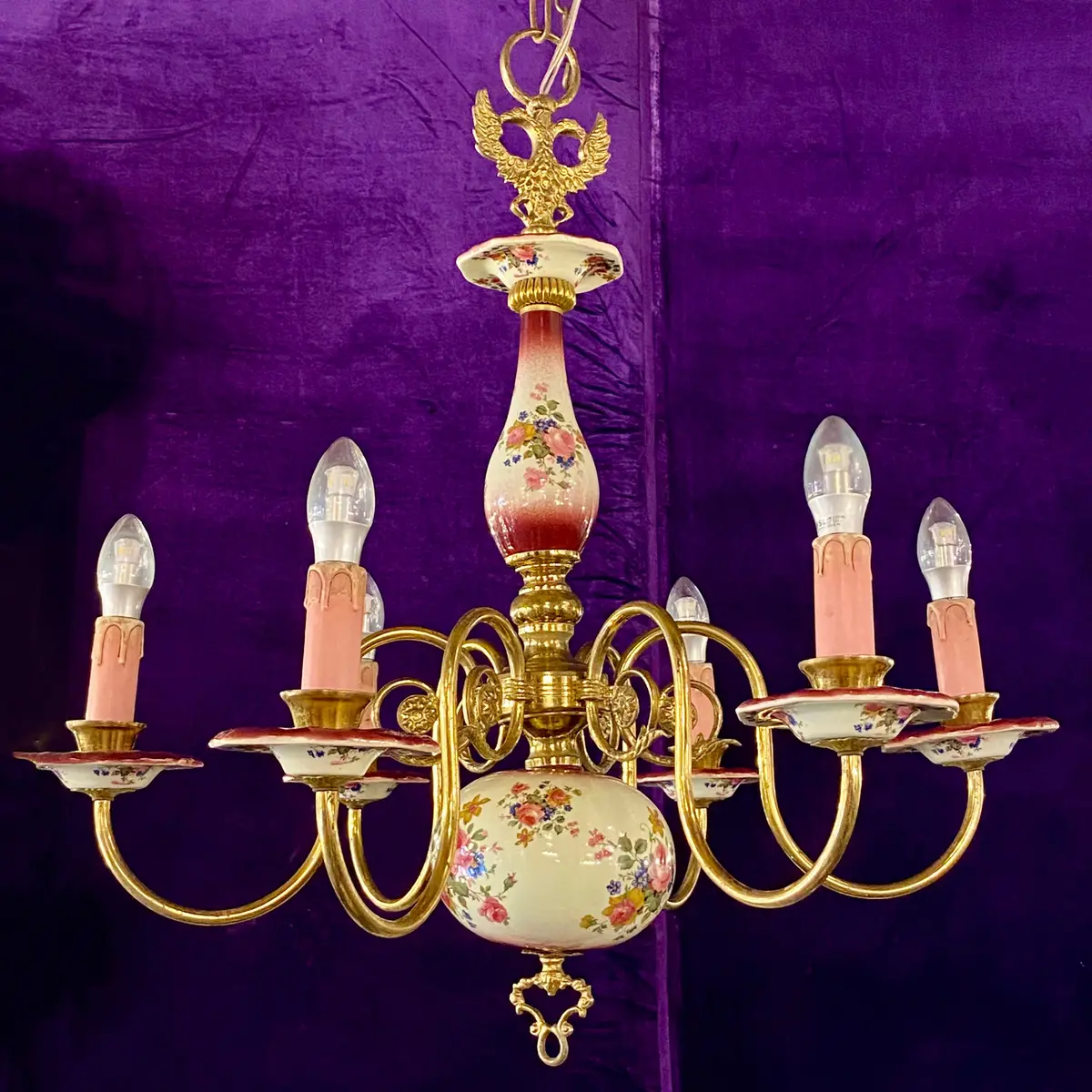 Pink And Red Delft Chandelier 1