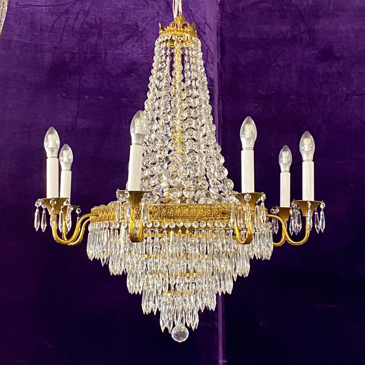 Antique Gilt Metal Neoclassical Chandelier - Sold 1