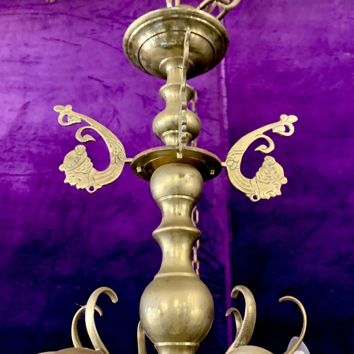 Antique Brass Flemish Chandelier With Mermen Detail 2