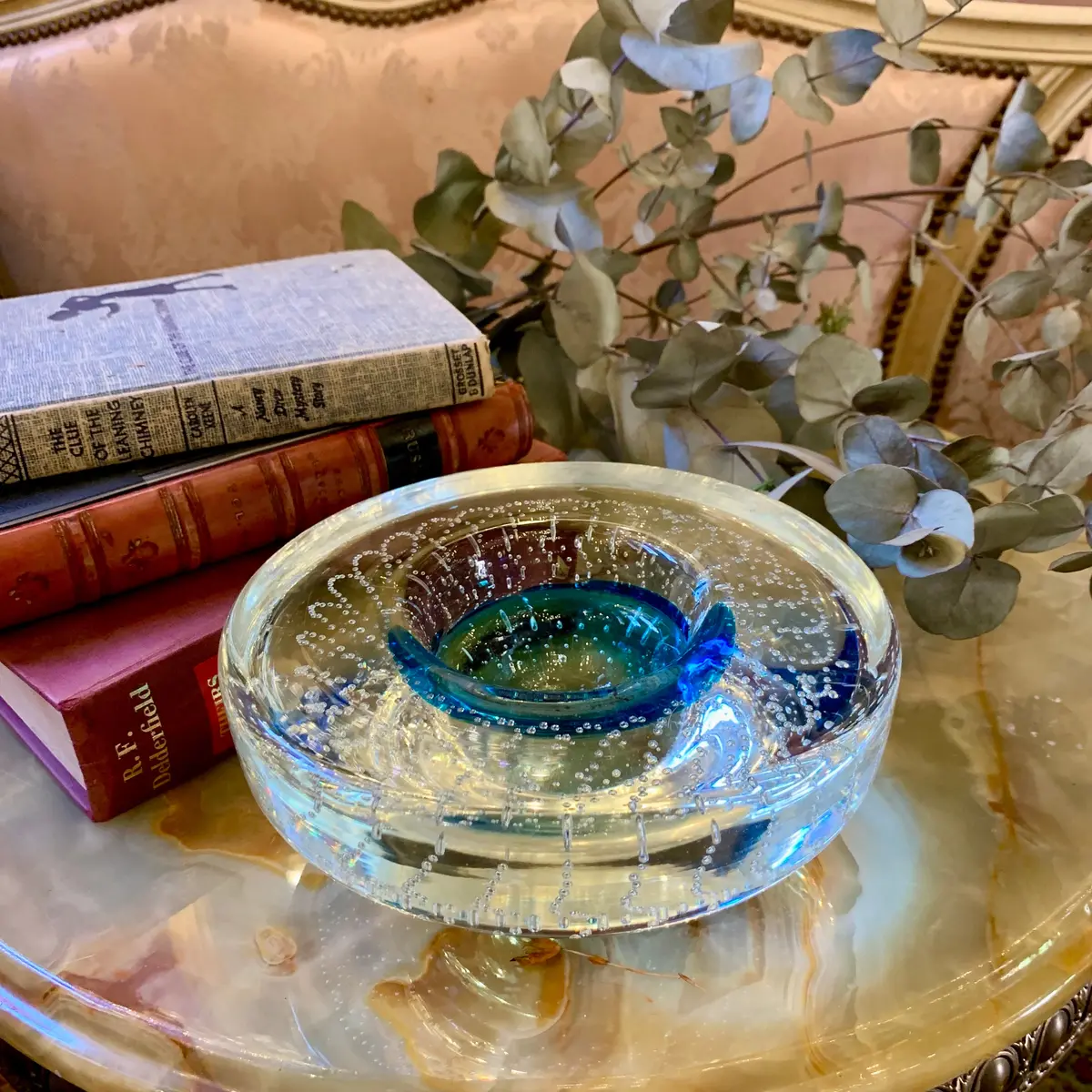 Heavy Clear And Blue Murano Ashtray 1