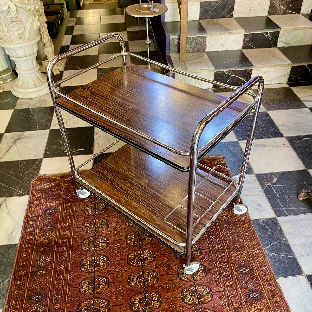 Retro Vintage Dark Wood Drinks Trolley 1