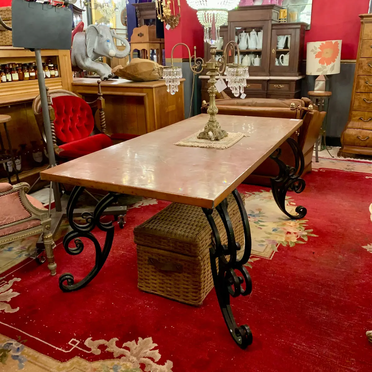 Wrought Iron Base And Copper Top Dining Table 1