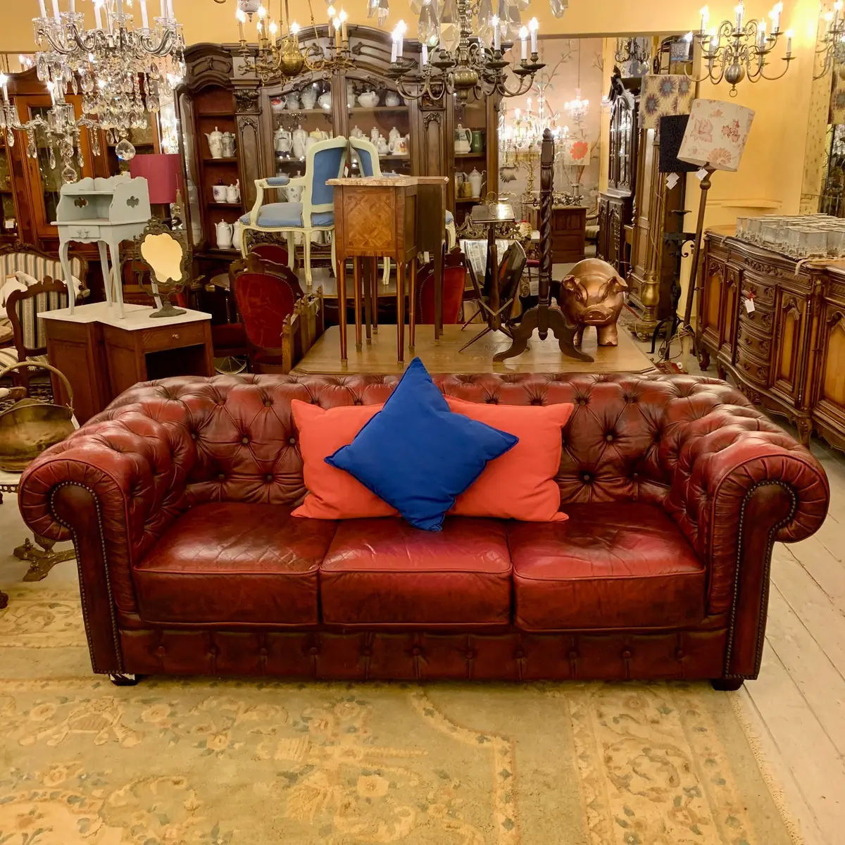 Luxurious Maroon Leather Three Seater Chesterfield - Sold 1