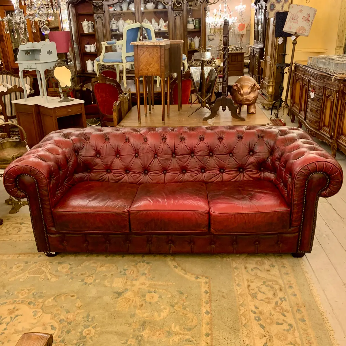 Luxurious Maroon Leather Three Seater Chesterfield - Sold 2