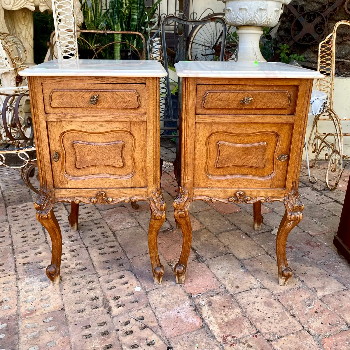 Pretty Pair Of Antique Oak French Bedside Pedestals - Sold 1