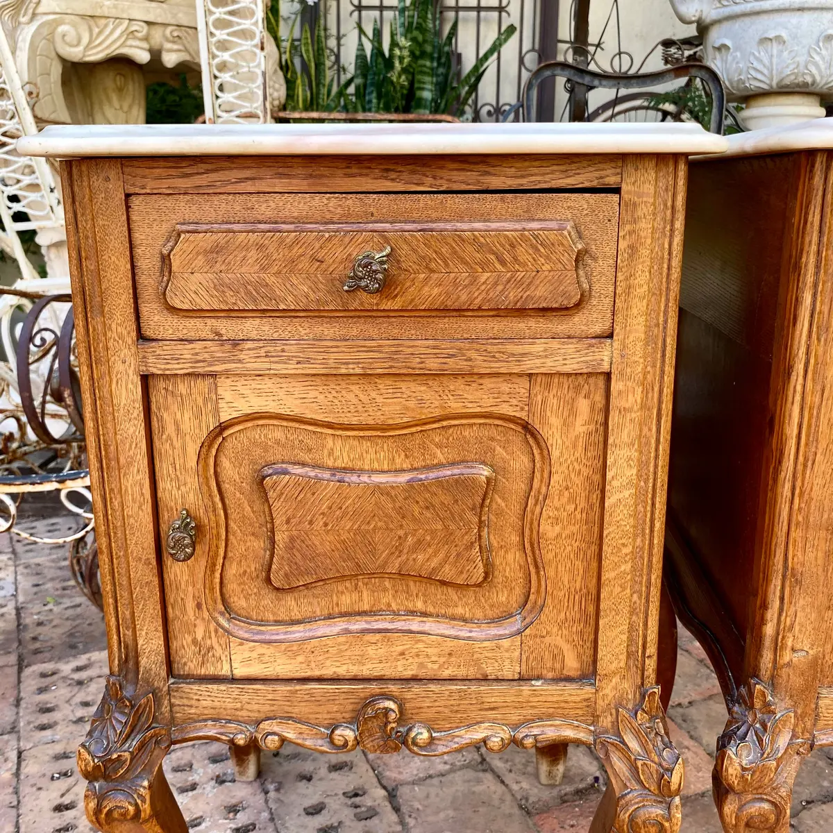 Pretty Pair Of Antique Oak French Bedside Pedestals - Sold 2