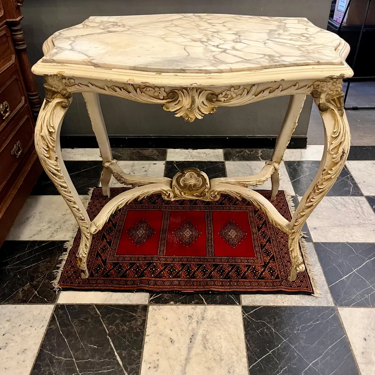 Cream And Gilt French Console With Marble Top 1