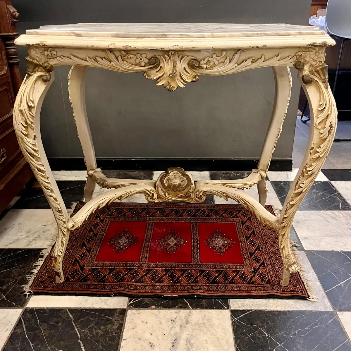 Cream And Gilt French Console With Marble Top 2