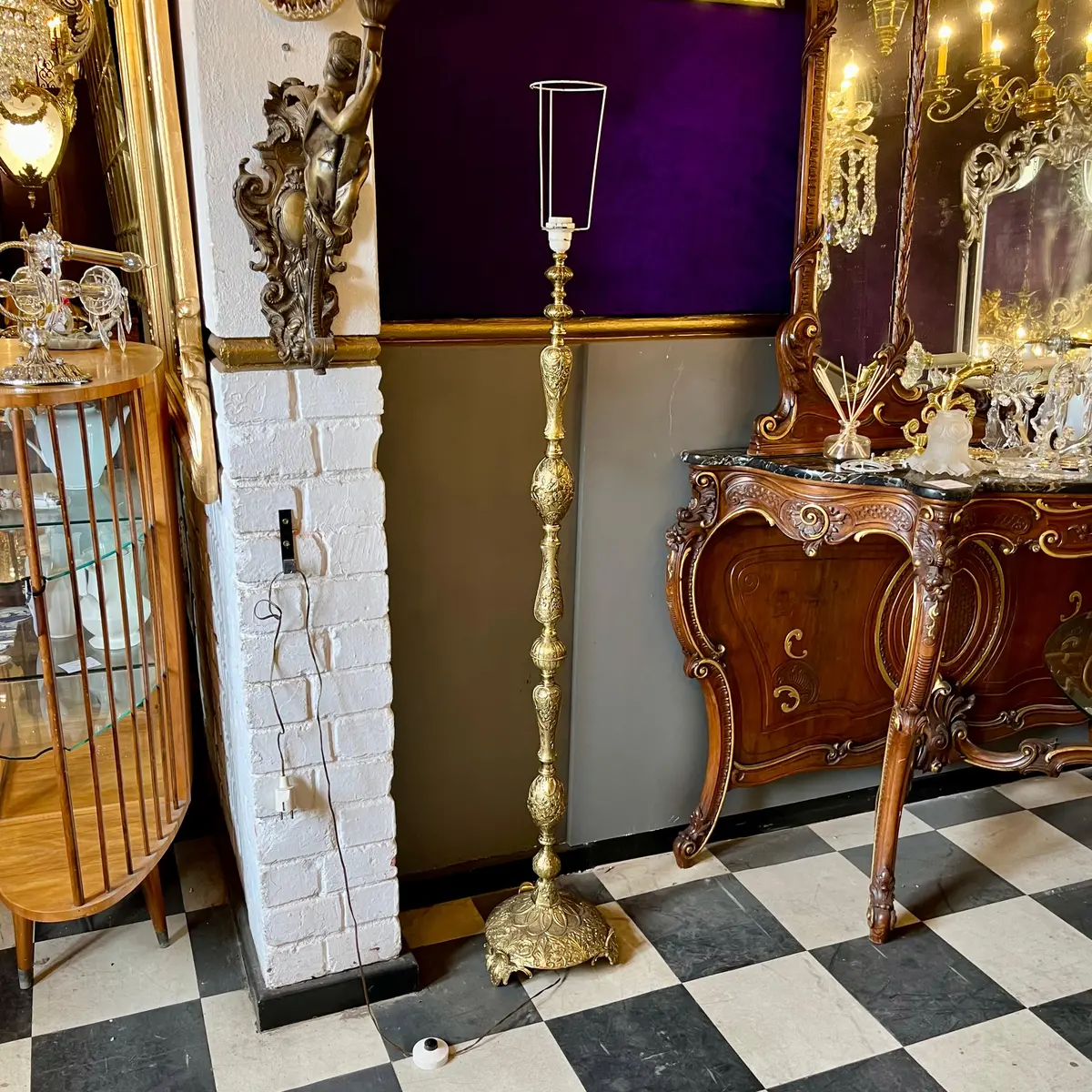 Antique Cast Brass Floral Lamp Base - Sold 1