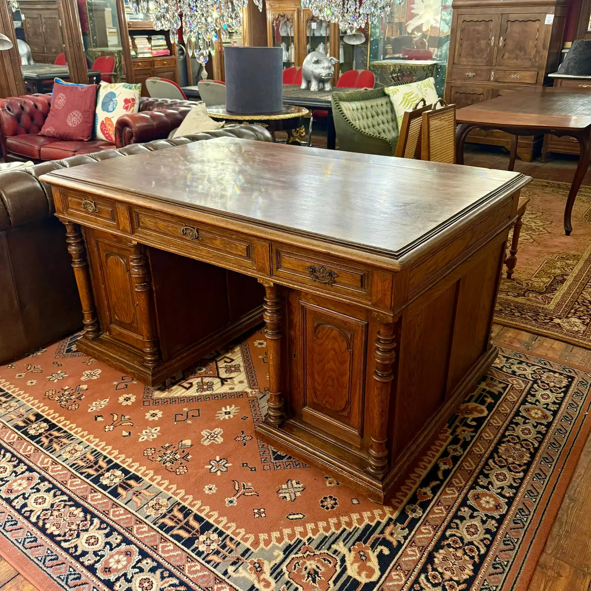 Oak Partner’S Desk With Panelled Sides And Turned Columns, Early 20Th Century - Sold 1