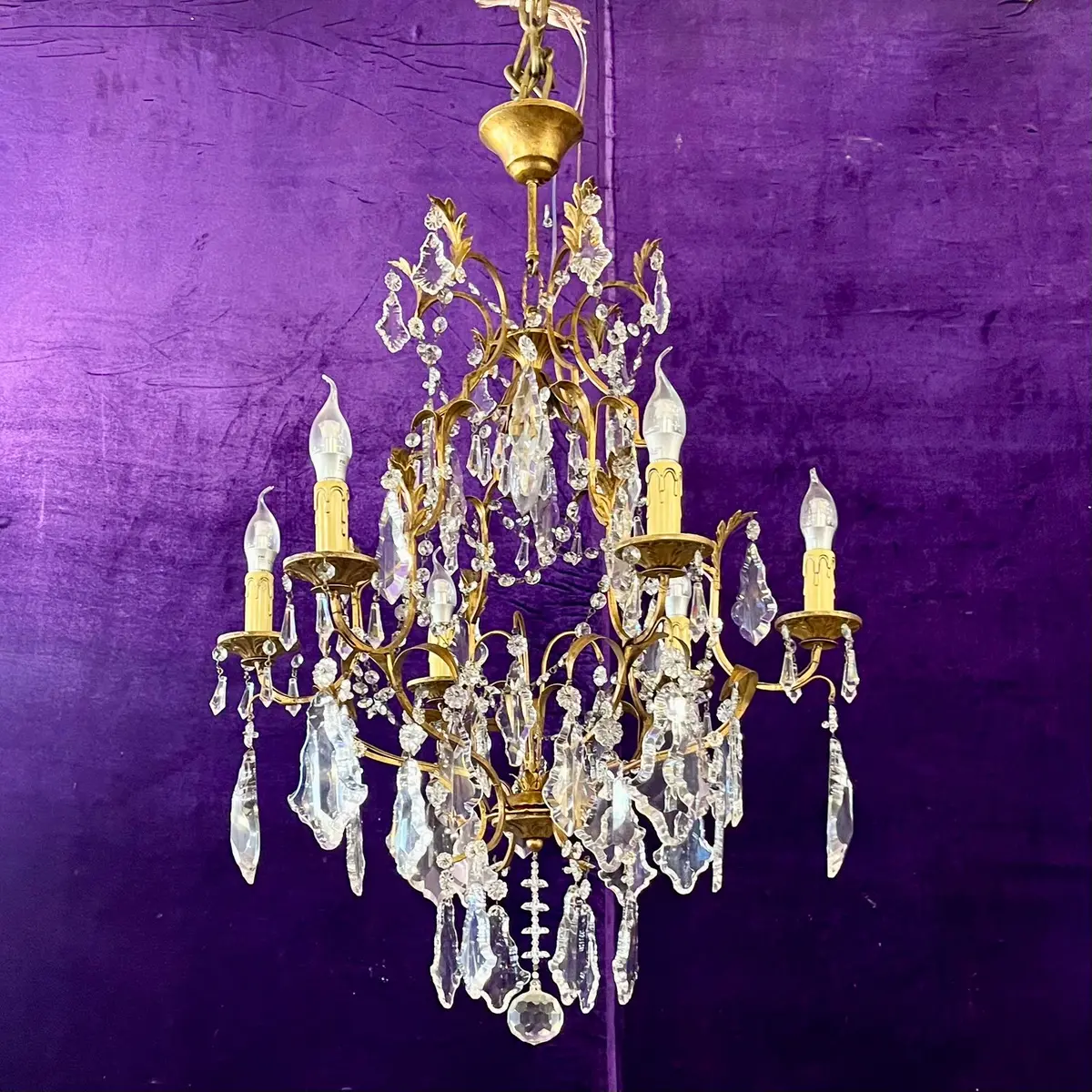 Antique Gilt Metal & Crystal Chandelier, C.1900 1